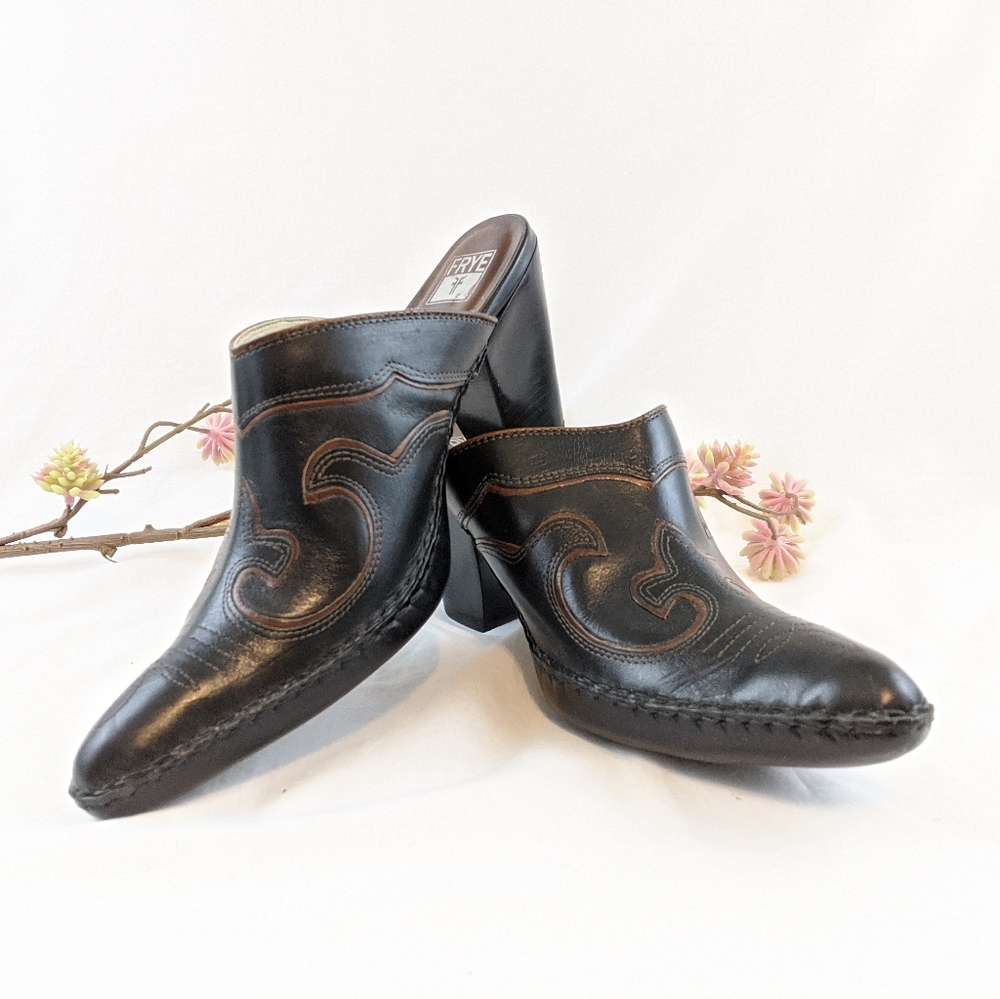 Frye Western Heeled Mules